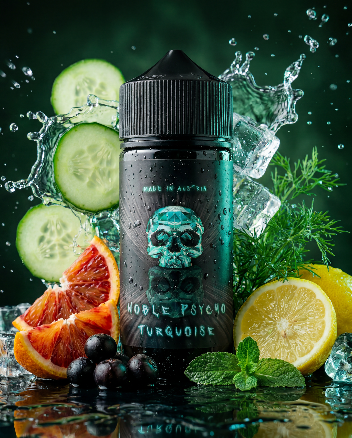 NOBLE PSYCHO TURQUOISE Gurke Blutorange Acai Ice Aroma von HEADSHOT, Anwendung und Stimmungsbild