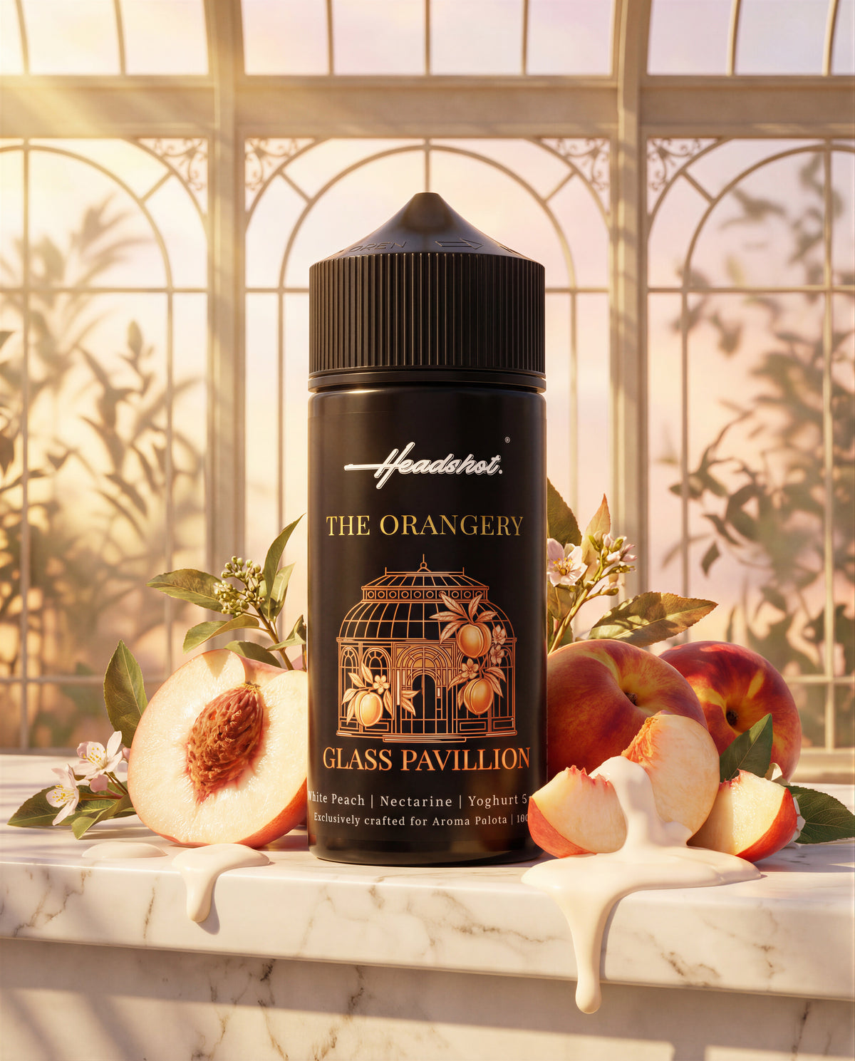 GLASS PAVILLION flavor (nectarine, peach, yogurt) by HEADSHOT, bottle, view 3