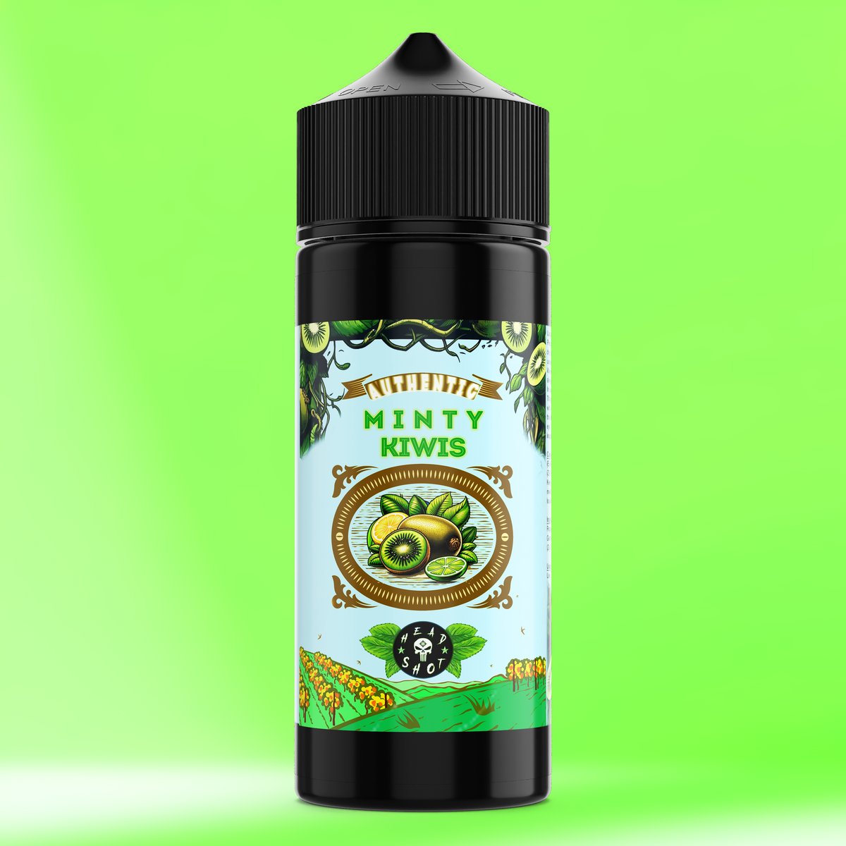 MINTY KIWIS Aroma Flasche farbiger Hintergrund
